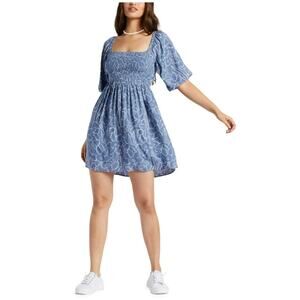 Women's Roxy Satin Sands Cutout Tie-Back Linear Floral Mini Dress in Bijou Blue